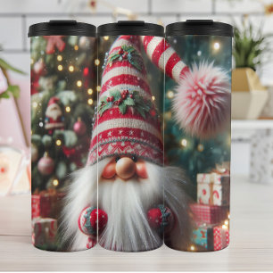 Happy Gnome with Striped Hat Thermal Tumbler