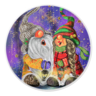 Happy Gnomes Christmas Ceramic Knob
