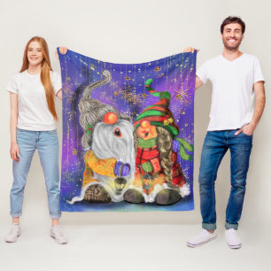 Happy Gnomes Couple Fleece Blanket
