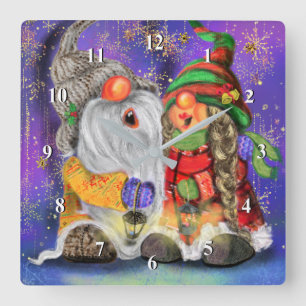 Happy Gnomes Funny Christmas Clock