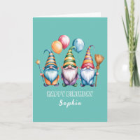 Happy gnomes with balloons and magic wand