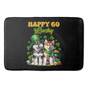 Happy Go Lucky Cute Husky St. Patricks Day Bath Mat