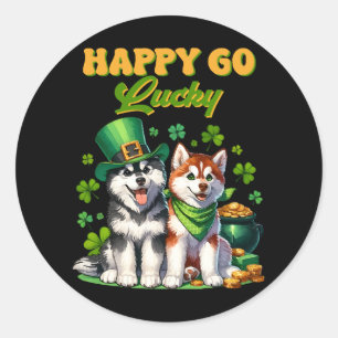 Happy Go Lucky Cute Husky St. Patricks Day Classic Round Sticker