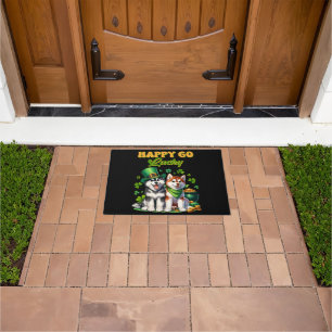 Happy Go Lucky Cute Husky St. Patricks Day Doormat