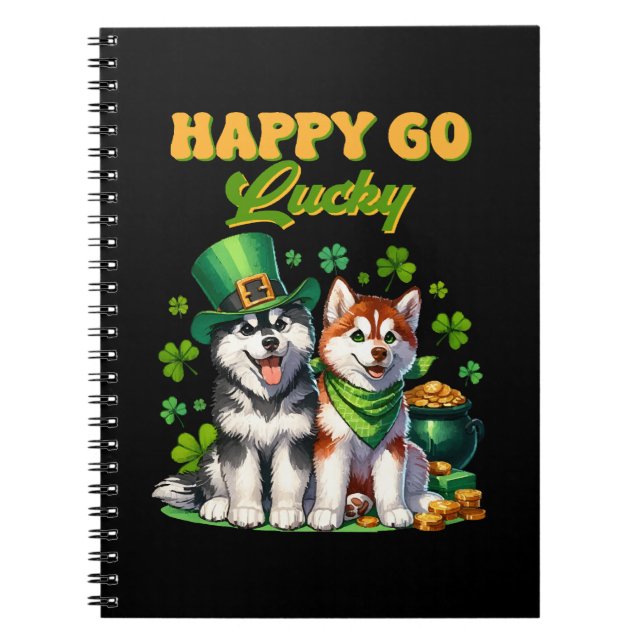 Happy Go Lucky Cute Husky St. Patricks Day Notebook (Front)