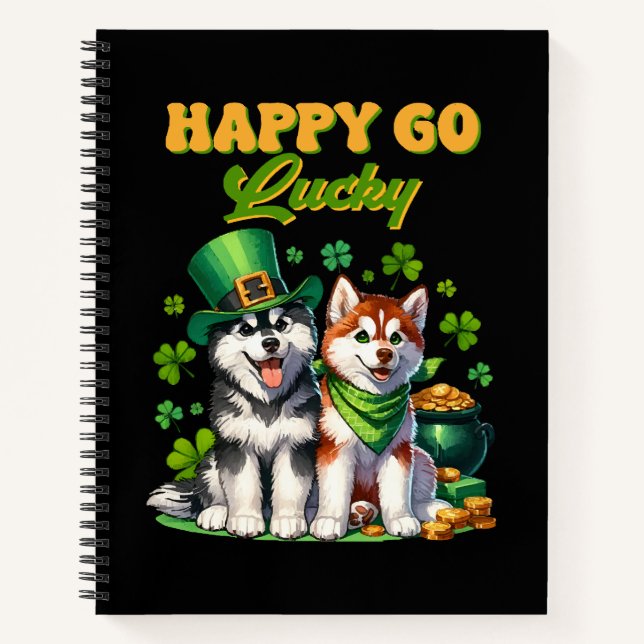 Happy Go Lucky Cute Husky St. Patricks Day Notebook (Front)