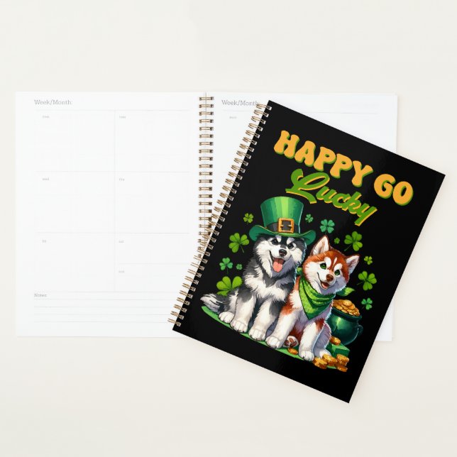 Happy Go Lucky Cute Husky St. Patricks Day Planner (Display)