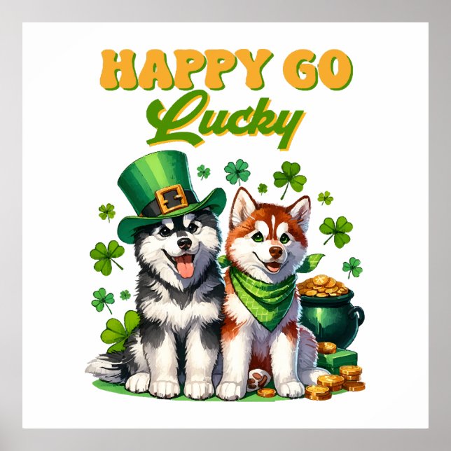 Happy Go Lucky Cute Husky St. Patricks Day Poster (Front)
