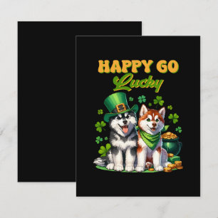 Happy Go Lucky Cute Husky St. Patricks Day RSVP Card