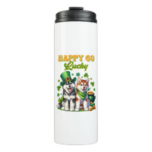Happy Go Lucky Cute Husky St. Patricks Day Thermal Tumbler