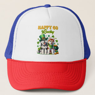 Happy Go Lucky Cute Husky St. Patricks Day Trucker Hat