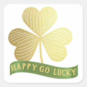 Happy Go Lucky Gold Shamrock St Patrick's Day Square Sticker