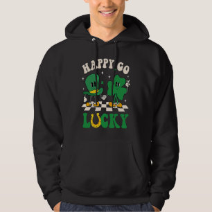 Happy Go Lucky Groovy Shamrock Irish Ireland St Pa Hoodie