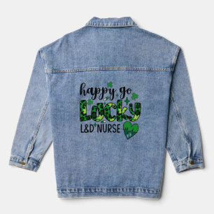 Happy Go Lucky L & D Nurse St Patrick's Day Tri-Bl Denim Jacket