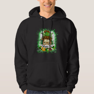 Happy go Lucky Messy Bun Girl Irish St Patricks Da Hoodie