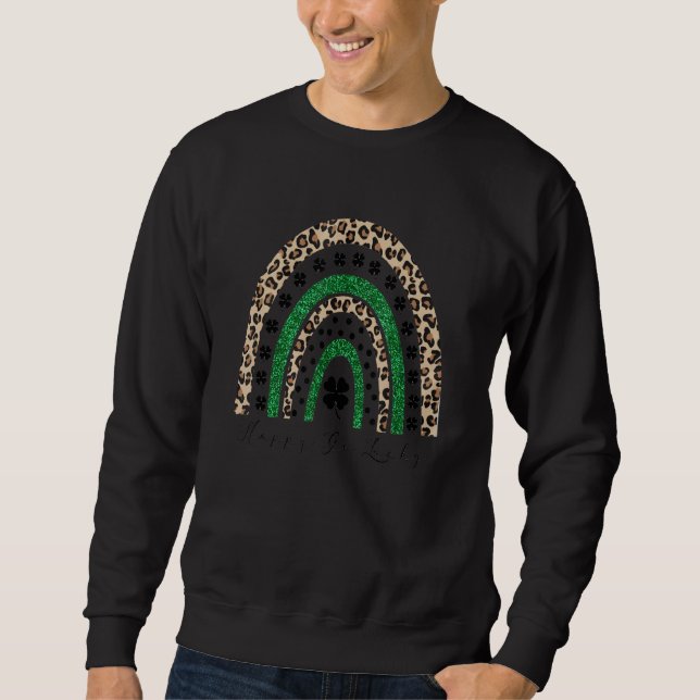 Happy Go Lucky Rainbow Leopard Lucky Saint Patrick Sweatshirt (Front)