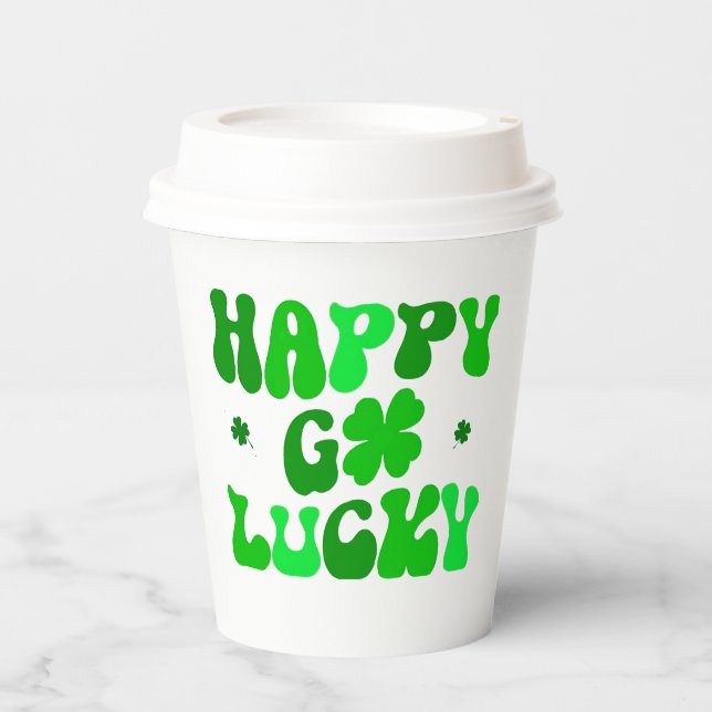 HAPPY GO LUCKY Shamrock paper cups WITH lid  (Front)