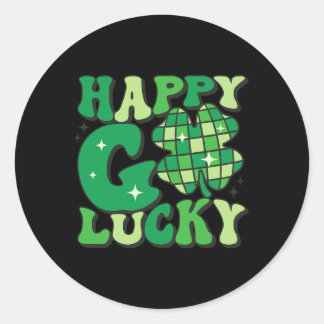Happy Go Lucky Shamrock St Patricks Day Women Men  Classic Round Sticker