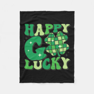 Happy Go Lucky Shamrock St Patricks Day Women Men  Fleece Blanket