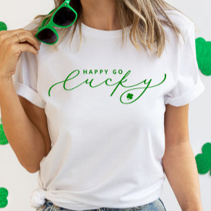 Happy Go Lucky St. Patrick’s Day Cute Green Script T-Shirt