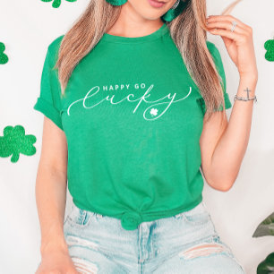 Happy Go Lucky St. Patrick’s Day Cute White Script T-Shirt