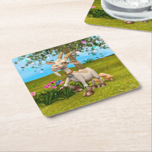 Happy Goat Square Paper Coaster
