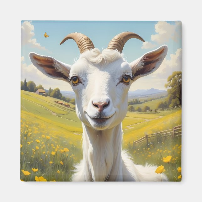 Happy Goat Vibrant Buttercup Meadow Magnet (Front)