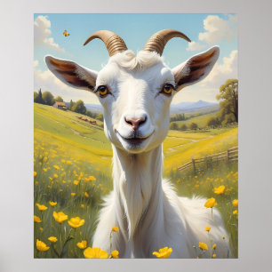 Happy Goat Vibrant Buttercup Meadow Poster
