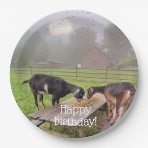 Happy Goats At Sunset Birthday Paper Plate