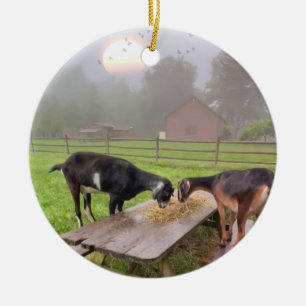 Happy Goats At Sunset Ceramic Tree Decoration