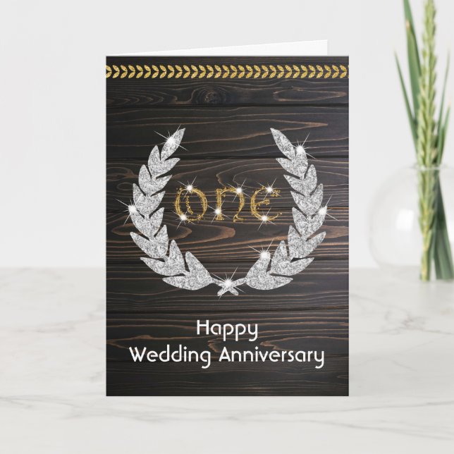 Happy Gold 1st Wedding Anniversary  Card (Front)