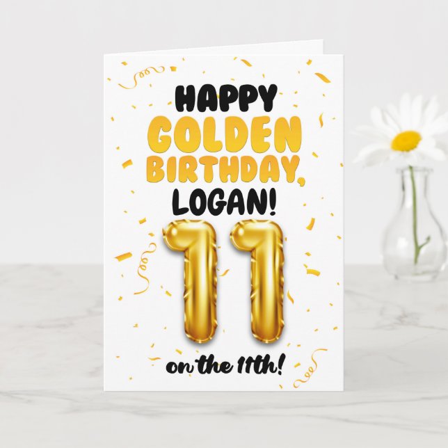 Happy Golden Birthday, 11th Birthday Card for Kids (Small Plant)