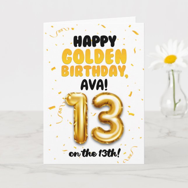 Happy Golden Birthday, 13th Birthday Card for Teen (Small Plant)
