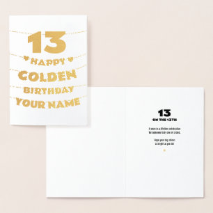 Happy Golden Birthday, 13th Birthday Gold Foil  Card