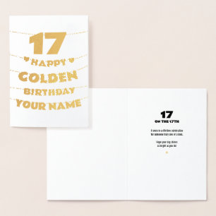Happy Golden Birthday, 17th Birthday Gold Foil Card