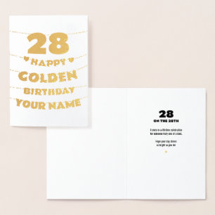 Happy Golden Birthday, 28th Birthday Gold Foil  Card