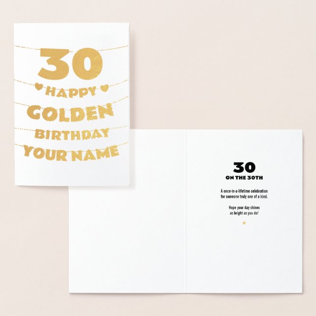 Happy Golden Birthday, 30th Birthday Gold Foil  Card (Display)