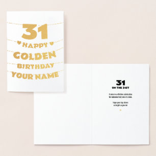 Happy Golden Birthday, 31st Birthday Gold Foil  Card