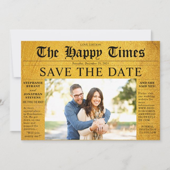Happy Golden News Save The Date Photo Wedding Invitation (Front)