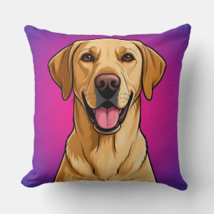 Happy Golden Retriever Cartoon Portrait Cushion