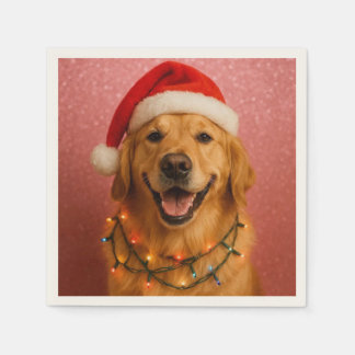 Happy Golden Retriever Christmas Card. Napkin