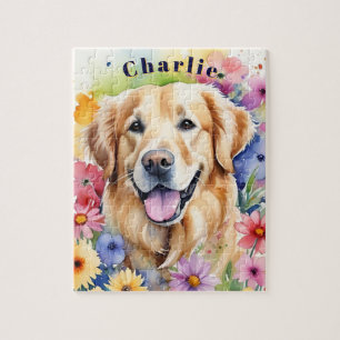 Happy Golden Retriever Colorful Pet Portrait Jigsaw Puzzle