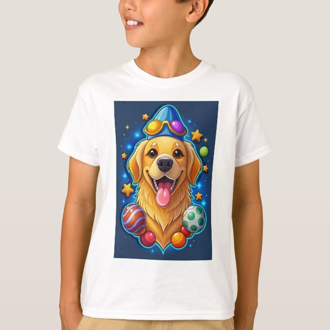 Happy Golden Retriever Dog Cartoon T-Shirt (Front)