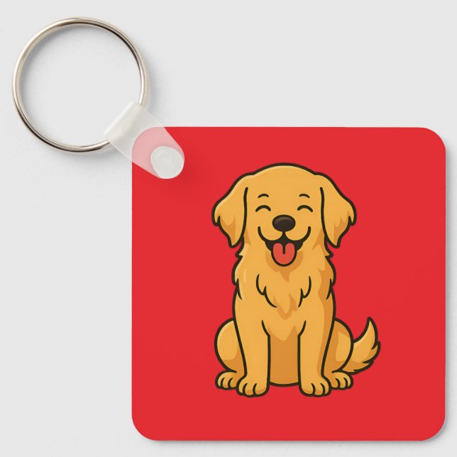 Happy Golden Retriever Dog – Cute Funny Pets Key Ring (Front)