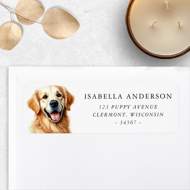 Happy Golden Retriever Dog Watercolor Address (Creator Uploaded)