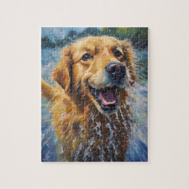 Happy Golden Retriever In Water Jigsaw Puzzle (Vertical)