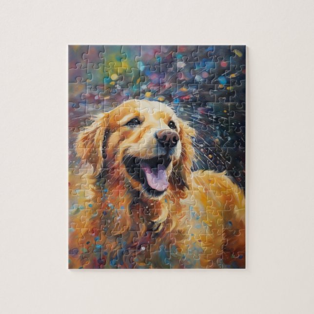 Happy Golden Retriever In Water Jigsaw Puzzle (Vertical)