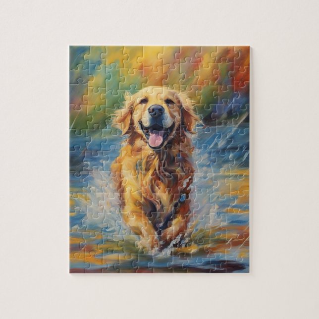 Happy Golden Retriever In Water Jigsaw Puzzle (Vertical)