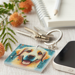 Happy Golden Retriever Key Ring
