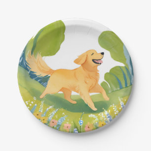 Happy Golden Retriever Light Watercolor Dog Paper Plate
